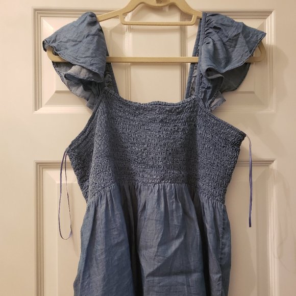 LOFT Chambray Smoked Peplum Top - Picture 1 of 1